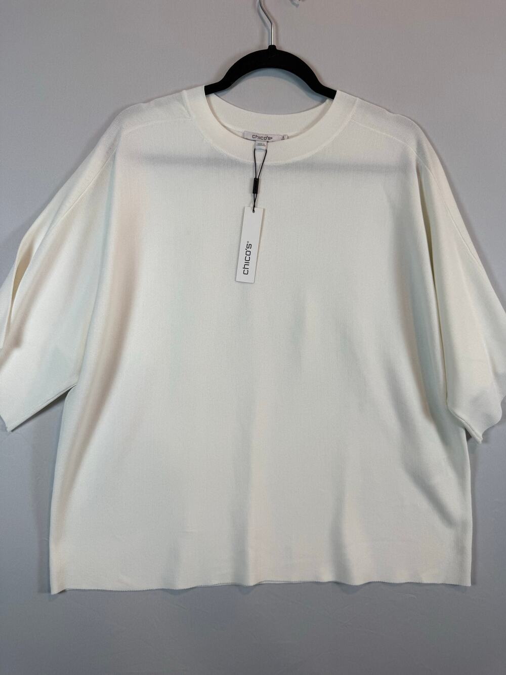 Chico’s Women’s Size 3 XL Ivory Boxy Short Sleeve Knit Crewneck Top NWT